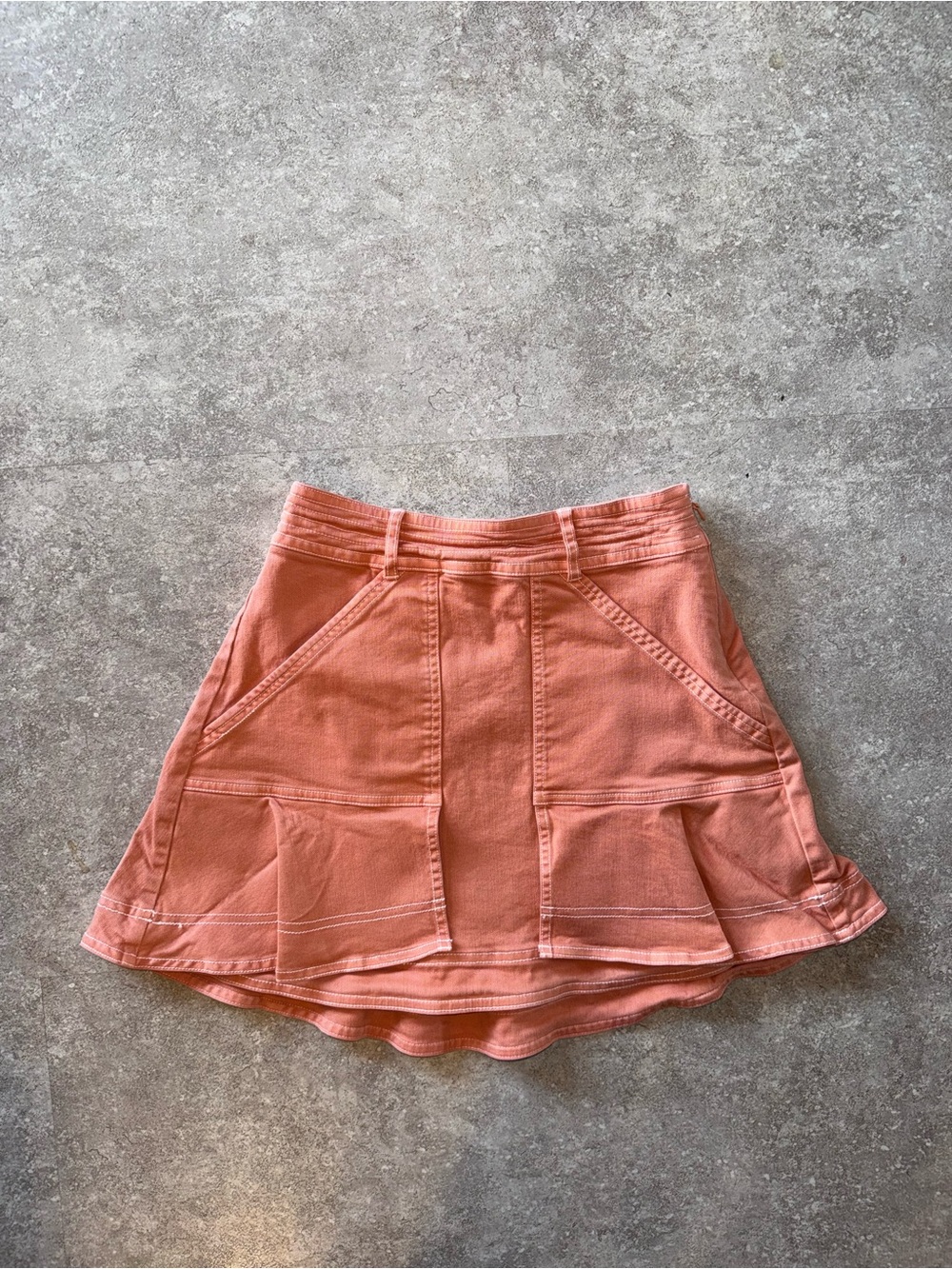 PILCRO Anthropologie Peach Kick Flare Mini Skirt Front Patch Pockets Size 0